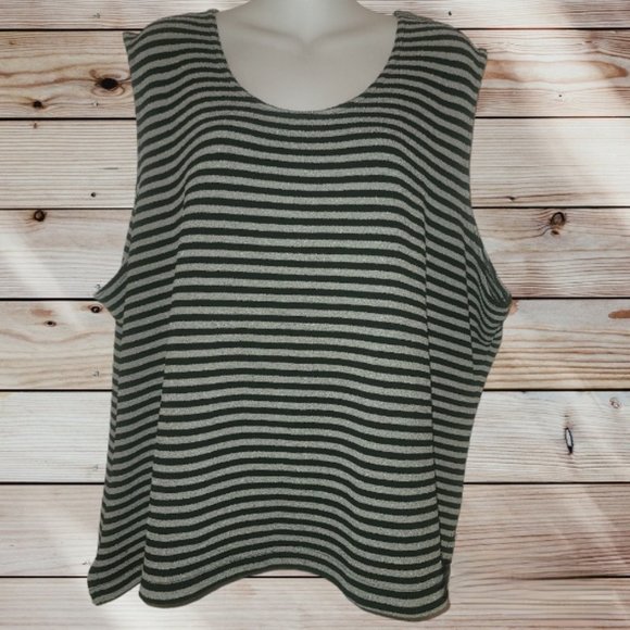NICOLE Studio XXL Black & Grey Striped Stretchy Textured Women's Sleeveless Top - Picture 1 of 6